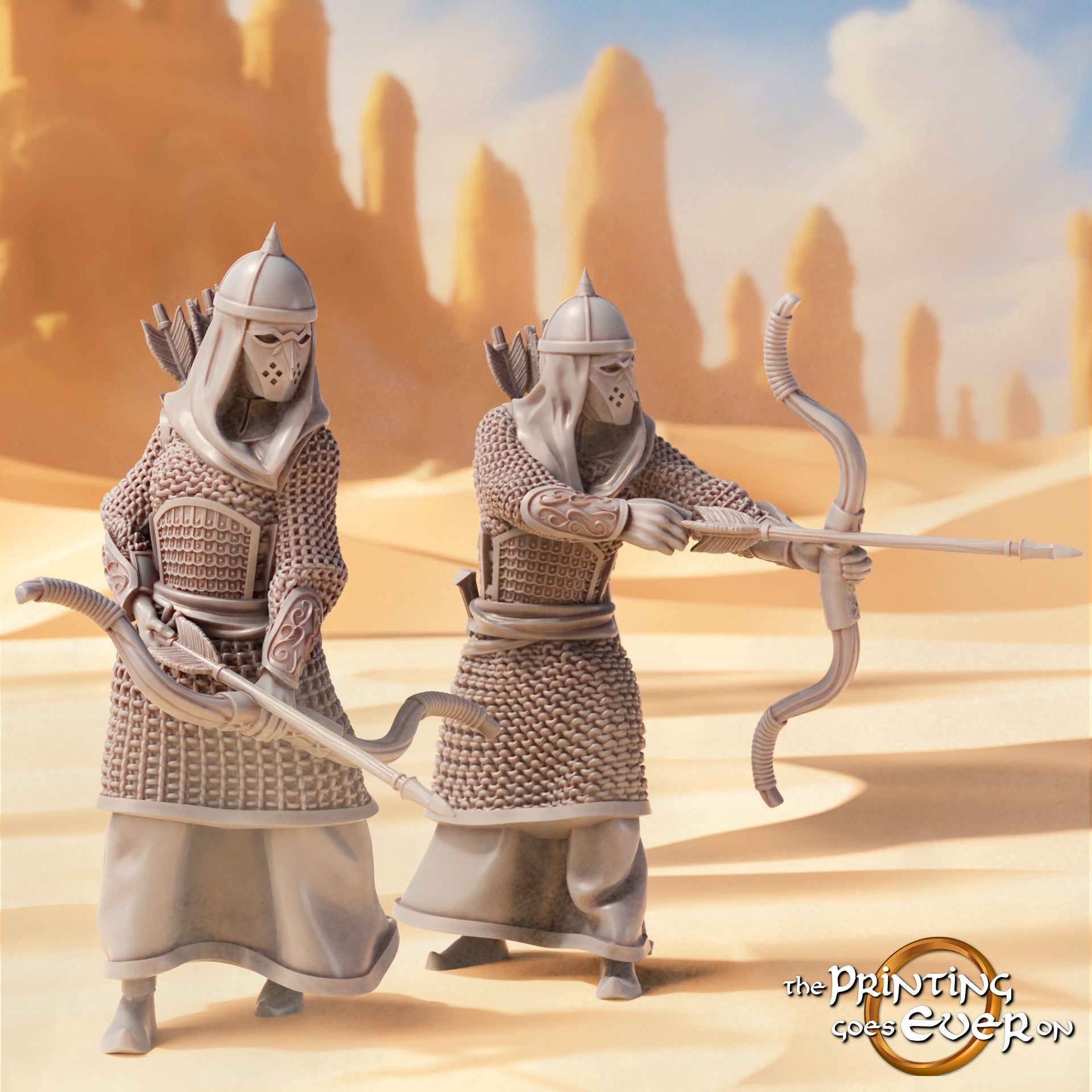 Product photo Tabletop 28mm The Printing Goes Ever On (TPGEO) 0: Eastern Warriors 2: Desert People with Bow, Spear, and Sword - Oriental Desert Nomads