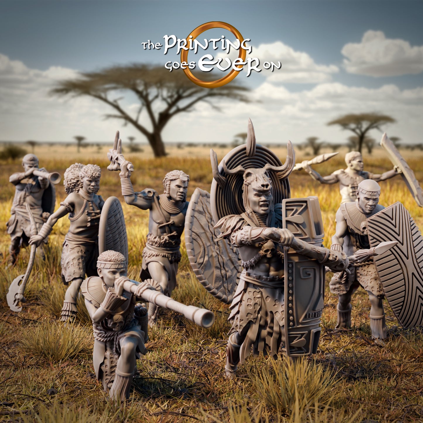 Product photo Tabletop 28mm The Printing Goes Ever On (TPGEO) 0: Warrior of the Savanna: Proud Native Tribe with Chief