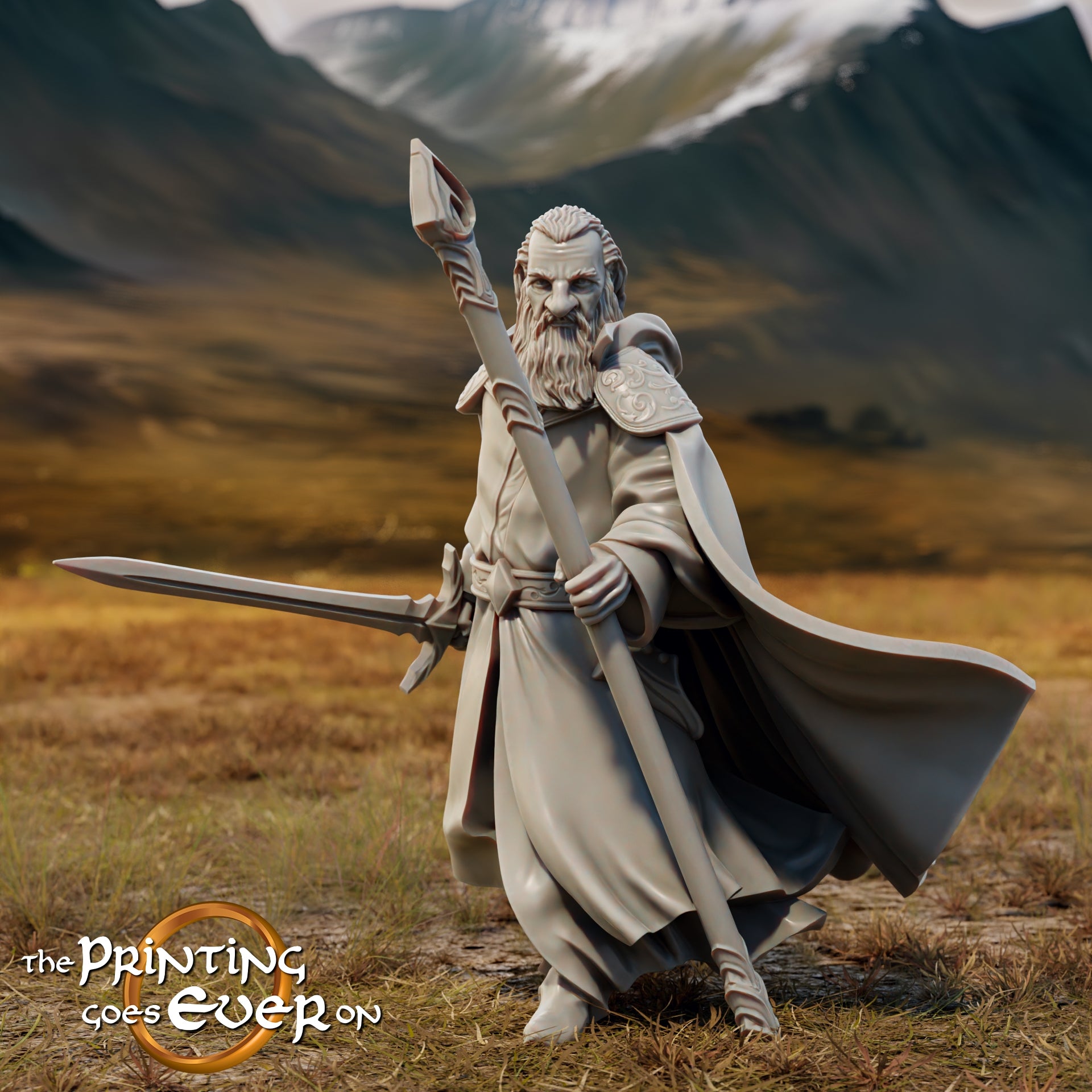 Product photo Tabletop 28mm The Printing Goes Ever On (TPGEO) 0: Wizard Gollnir on Foot and Mounted: Powerful Mage
