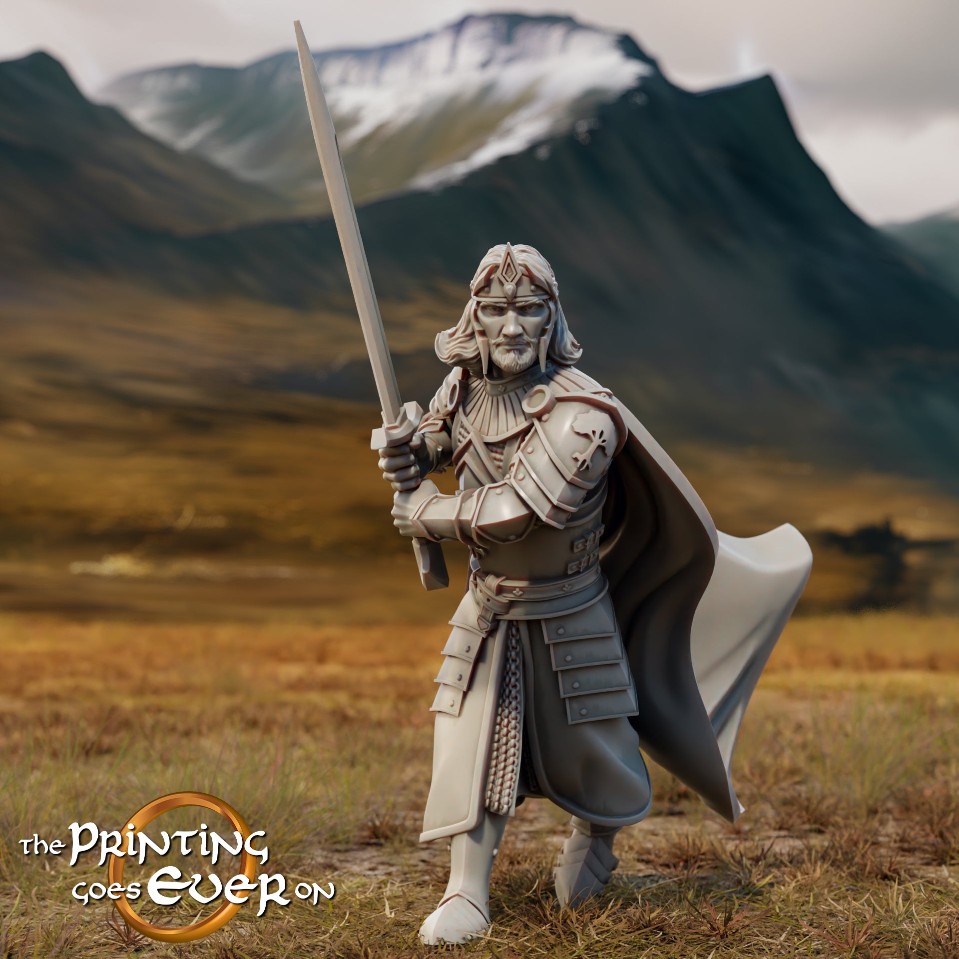 Product photo Tabletop 28mm The Printing Goes Ever On (TPGEO) 0: Captain Aranglor Mounted and on Foot: Brave Leader of the Humans