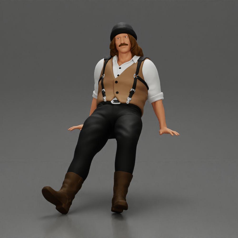 Diorama model building product photo 0: Sitting miniature figure, man in historical clothing with hat and suspenders (Ref No. A84)