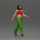Diorama model building product photo 0: Diorama figure: Miniature figure woman in walking pose, green-red, crop top, wide pants, pumps (Ref No. A141)