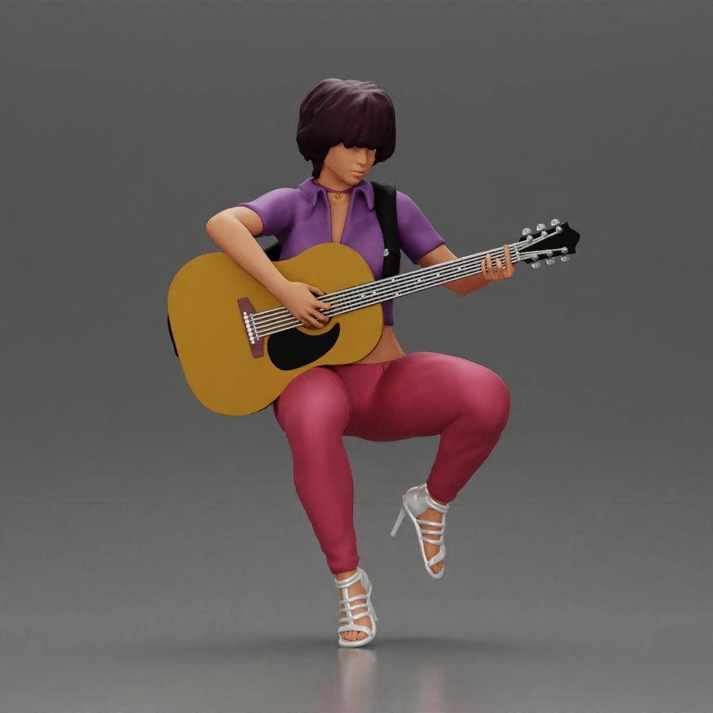 Diorama model building product photo 0: Miniature: Woman with short hair playing acoustic guitar necklace, strappy sandals (Ref No. A128)