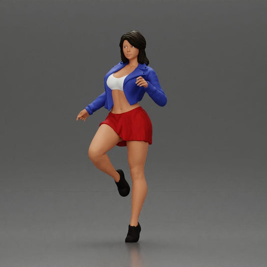 Diorama model building product photo 0: Miniature: Confident woman in short jacket and miniskirt, dynamic pose (Ref No. A139)