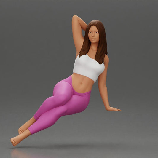 Diorama model building product photo 0: miniature figure: woman in leggings, sitting sideways on sofa, arm behind head (Ref No. A68)