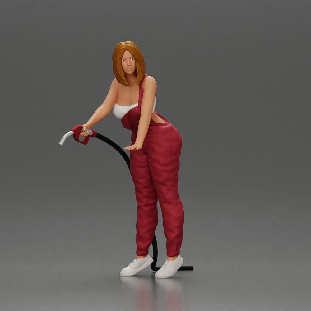 Diorama model building product photo 0: Diorama figure: Mechanic with fuel nozzle in red overalls - standing diorama miniature (Ref No. A136)