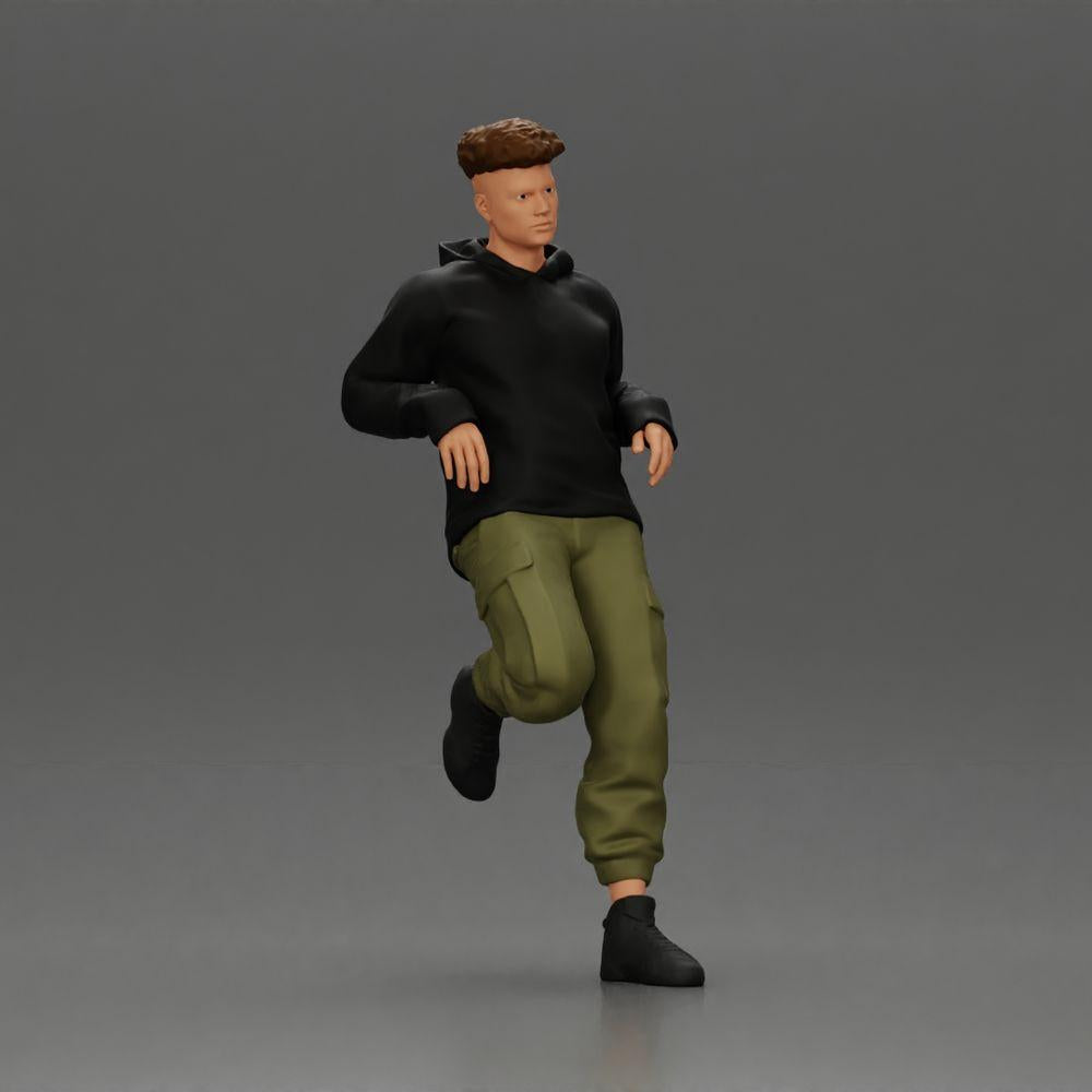 Diorama model building product photo 0: miniature figure: man with hoodie & cargo pants, casual leaning pose (Ref No. A142)