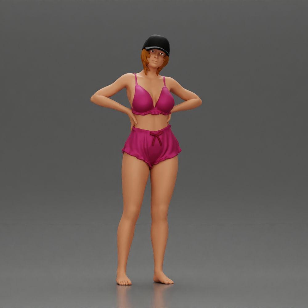 Diorama model building product photo 0: Diorama figure: Standing miniature figure in summer look with cap, shorts, barefoot on the beach (Ref No. A108)