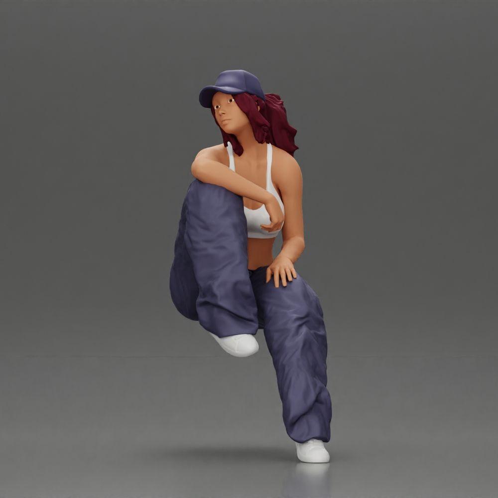 Diorama model building product photo 0: miniature figure: lowrider woman sitting with cap, arm on knee, tank top & sneakers (Ref No. A138)