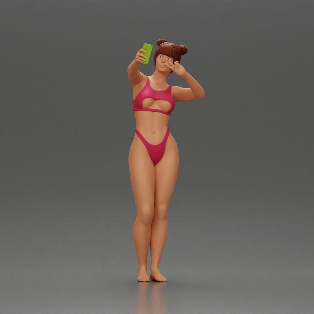 Diorama model building product photo 0: Diorama miniature: Woman in bikini taking selfie on the beach, standing figure (Ref No. A69)