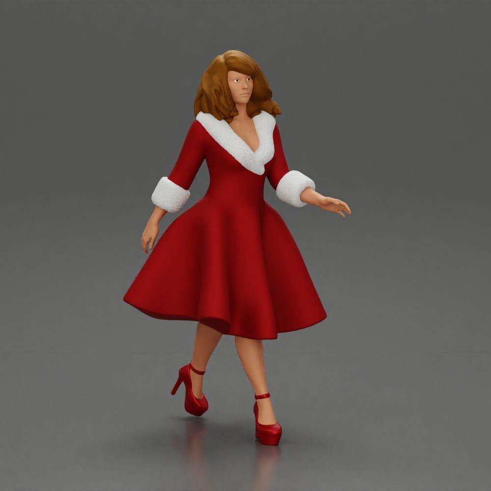 Diorama model building product photo 0: Diorama figure: miniature figure of a woman in a red dress with fur trim in a walking pose - Diorama (Ref No. A117)