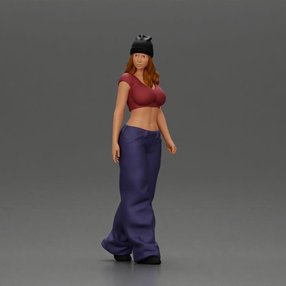 Diorama model building product photo 0: miniature figure: hip-hop lowrider woman with cap, crop top & baggy pants (Ref No. A103)