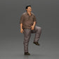 Diorama model building product photo 0: miniature figure: stout Asian man, looking up, in shirt, foot on step (Ref No. A101)