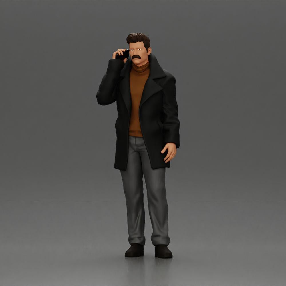 Diorama model building product photo 0: Diorama figure - Turkish man in a coat with a turtleneck, talking on the phone (Ref No. A78)