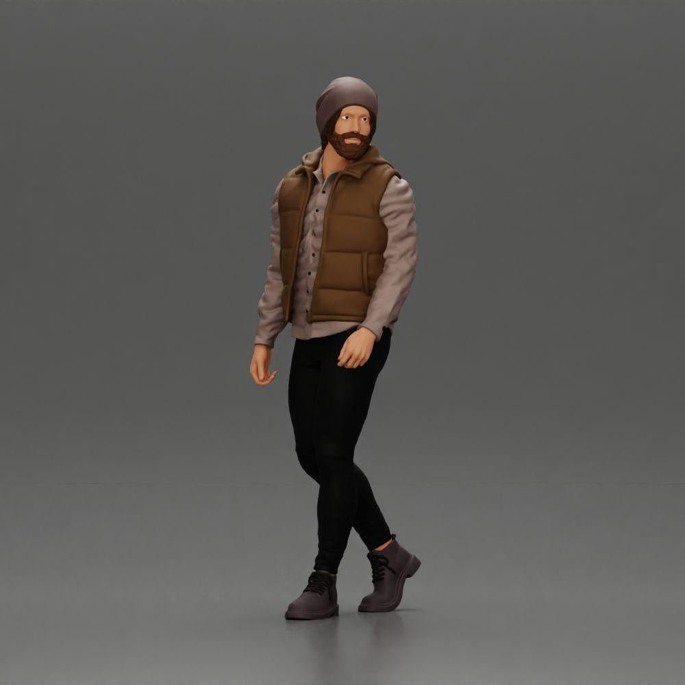 Diorama model building product photo 0: Diorama figure: Bearded man in winter clothing, walking - Diorama miniature (Ref No. A129)