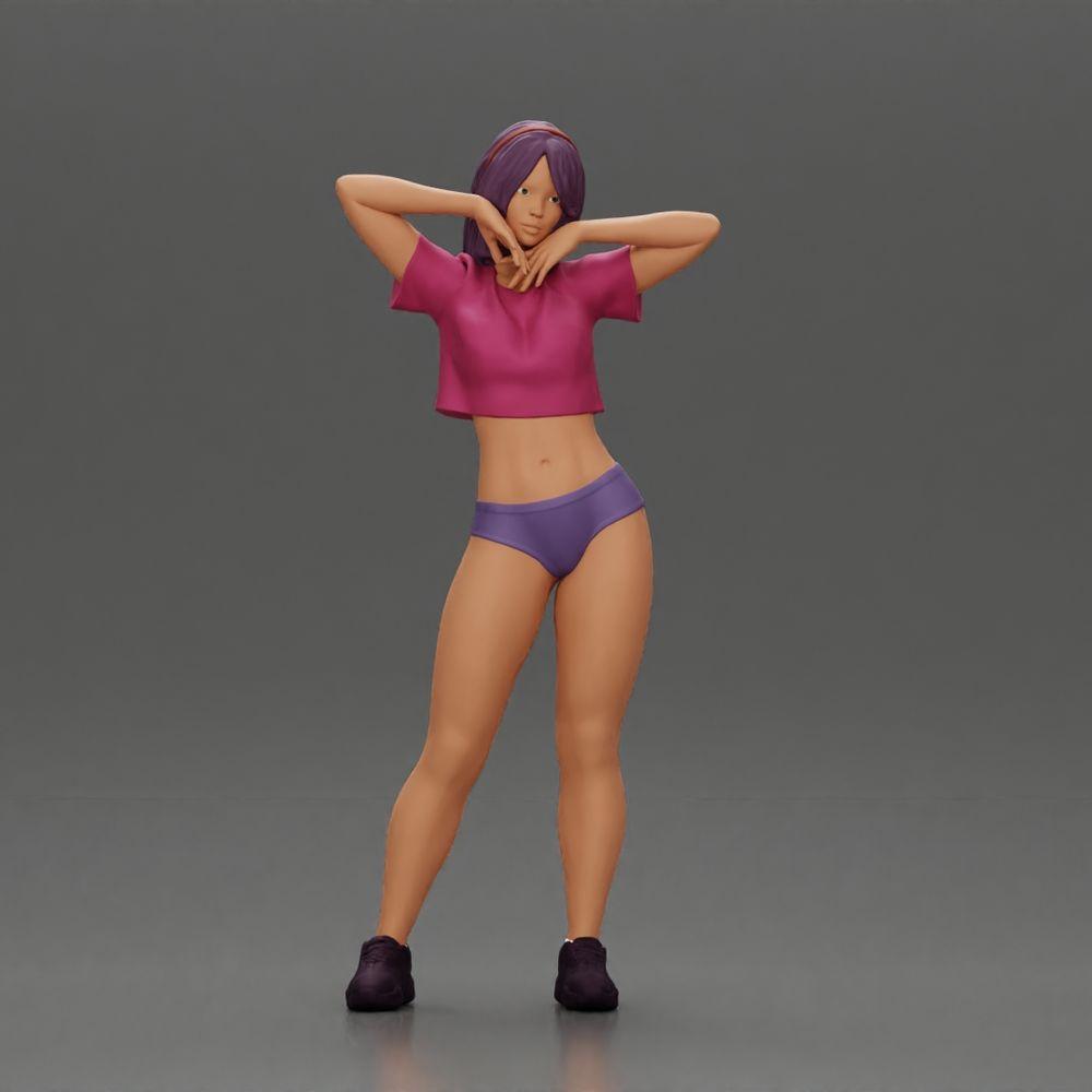 Diorama model building product photo 0: Diorama miniature: Female figure in bikini, short shirt & headband, posing (Ref No. A97)