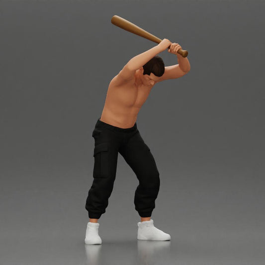 Diorama model building product photo 0: Standing, upper-body-free miniature with raised baseball bat, aggressive pose (Ref No. A89)