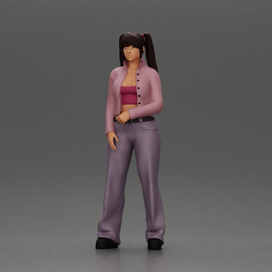 Diorama model building product photo 0: Diorama miniature: Chola girl with braids, jacket, top, belt & flared pants (Ref No. A79)