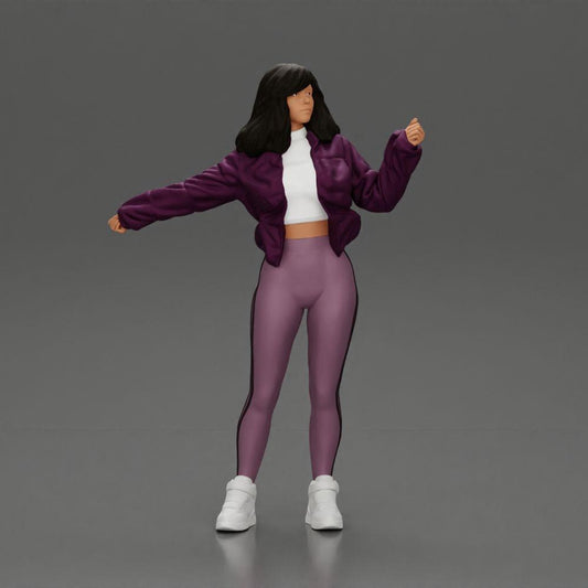 Diorama model building product photo 0: Diorama miniature: Woman in open jacket, crop top, and tight pants (Ref No. A114)