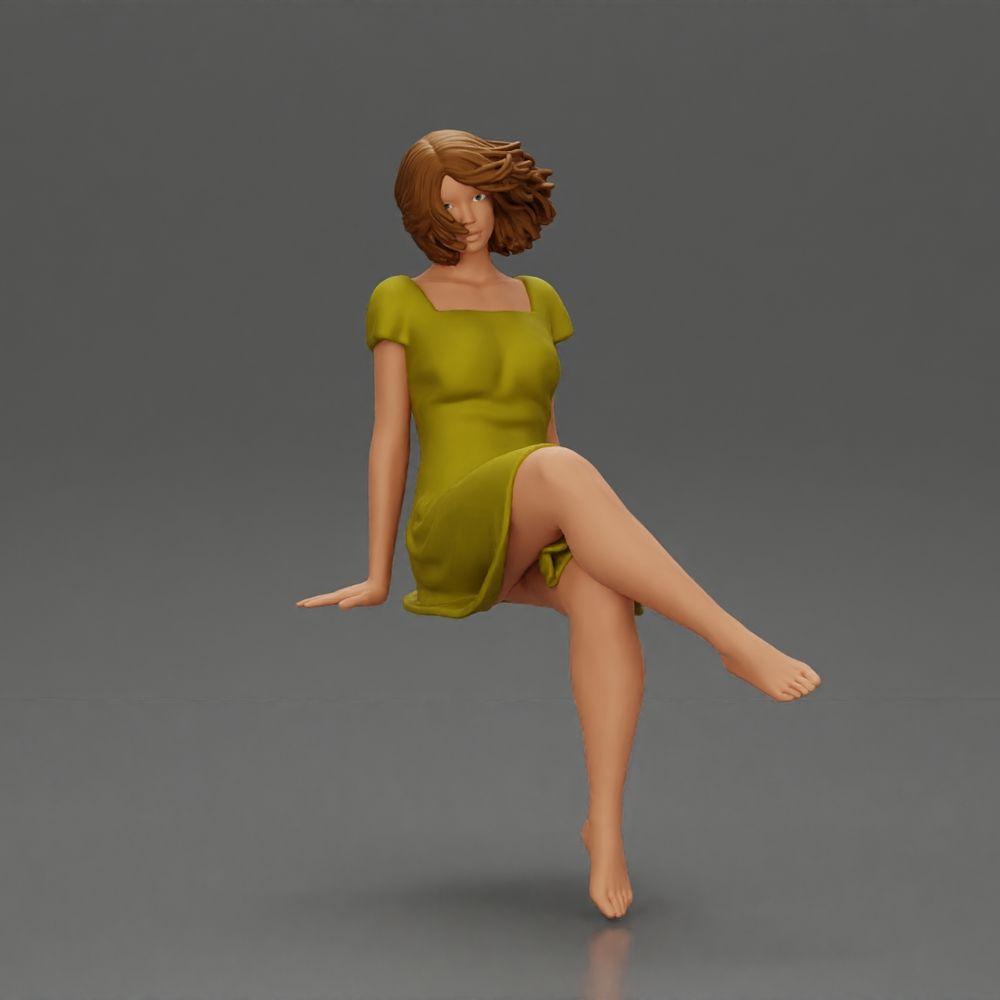 Diorama model building product photo 0: Diorama miniature figure: Sitting woman in a dress, barefoot, short hair in the wind (Ref No. A95)