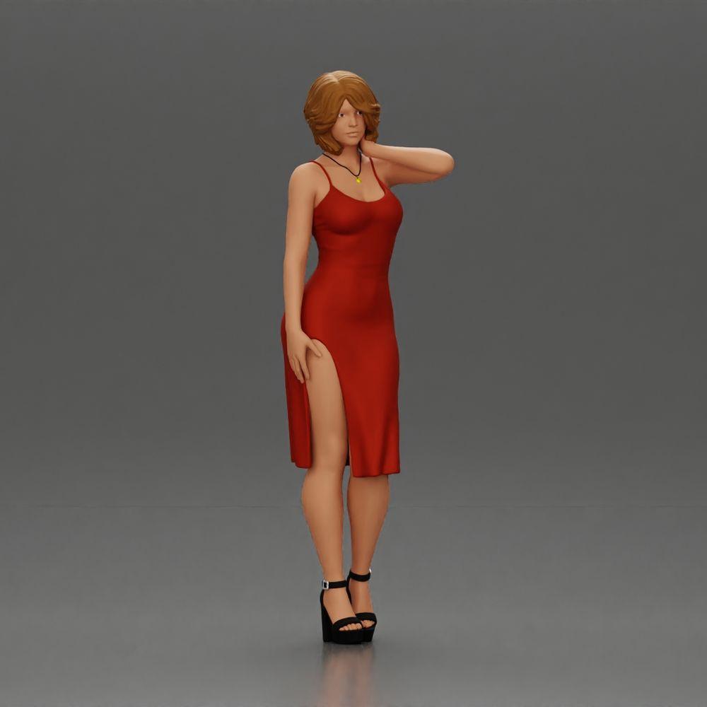 Diorama model building product photo 0: Female diorama figure in mini dress, short hair, hand on neck, necklace (Ref No. A99)
