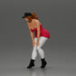Diorama model building product photo 0: Diorama miniature: bent woman with cap, short top, tight pants & boots (Ref No. A113)
