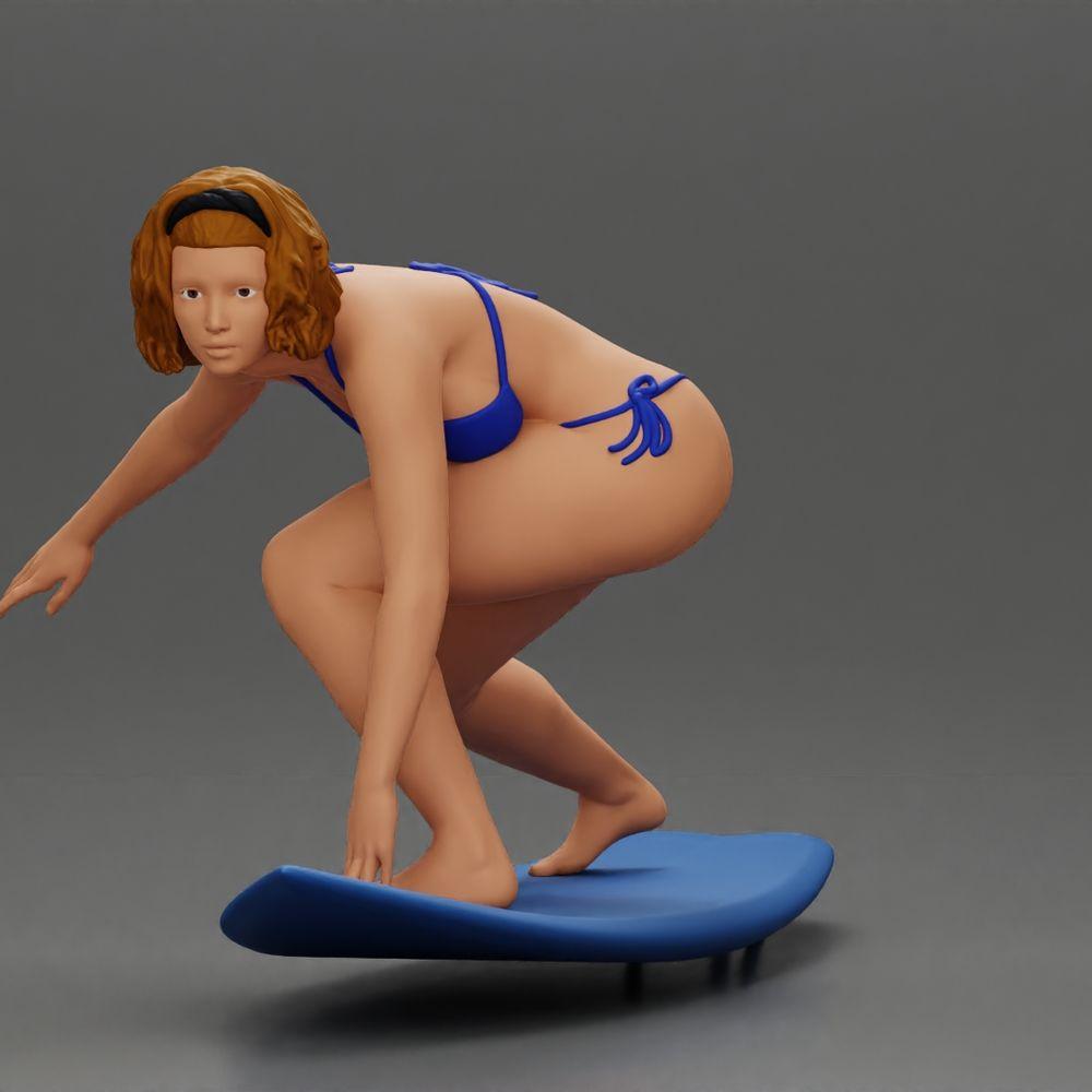 Diorama model building product photo 0: Diorama miniature: Surfer girl kneeling in bikini on surfboard, single (Ref No. A119)