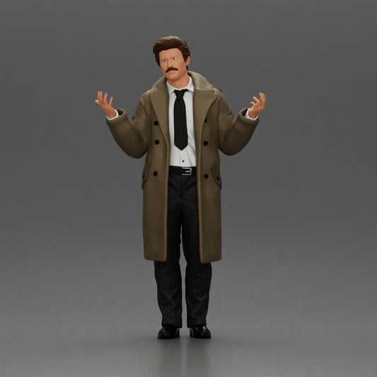 Diorama Modellbau Produktfoto 0: Diorama-Miniaturfigur: Polizeidetektiv im Mantel, stehend mit offenen Händen (Ref Nr. A63)