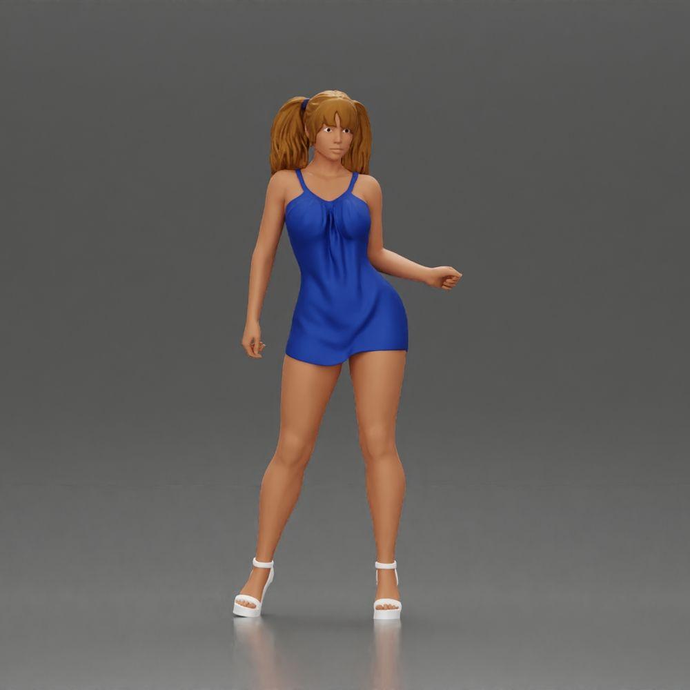 Diorama model building product photo 0: Diorama figure: Female miniature figure standing in a short dress with braids and sandals (Ref No. A123)