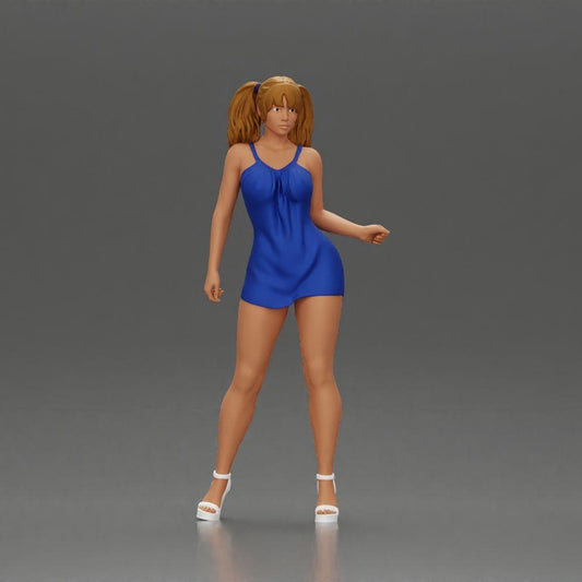 Diorama model building product photo 0: Diorama figure: Female miniature figure standing in a short dress with braids and sandals (Ref No. A123)