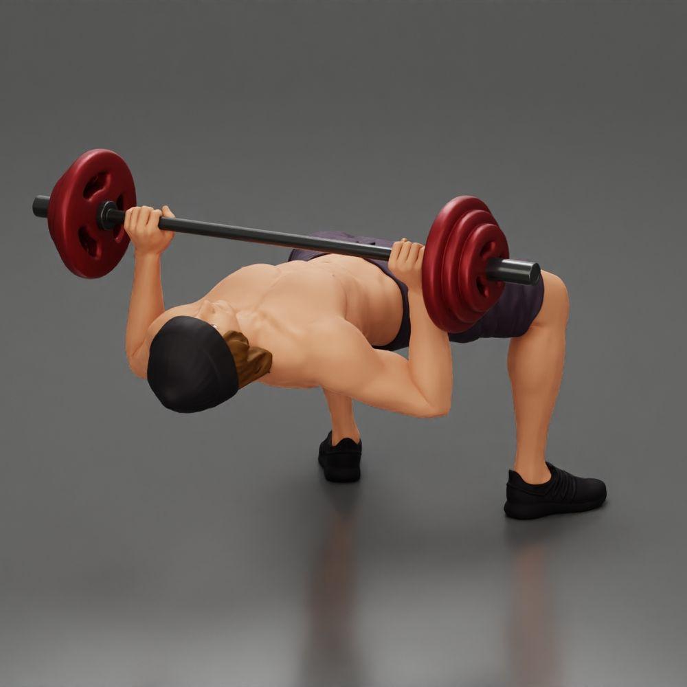 Diorama model building product photo 1: Diorama figure: Male miniature bench pressing with hip bridge, dumbbell, hat, and shorts (Ref No. A111)