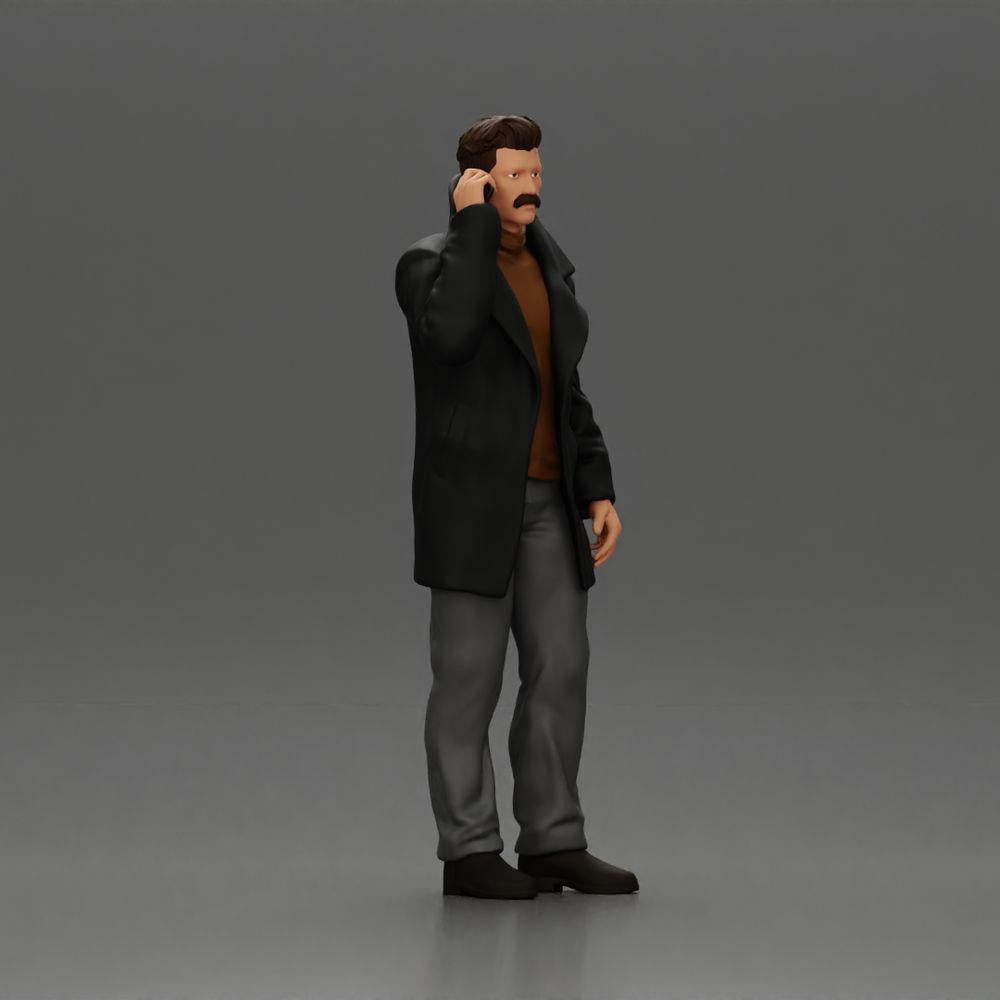 Diorama model building product photo 1: Diorama figure - Turkish man in a coat with a turtleneck sweater, on the phone (Ref No. A78)