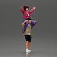 Diorama model building product photo 1: miniature figure: man in shorts carrying girlfriend on shoulders, posing couple (Ref No. A76)