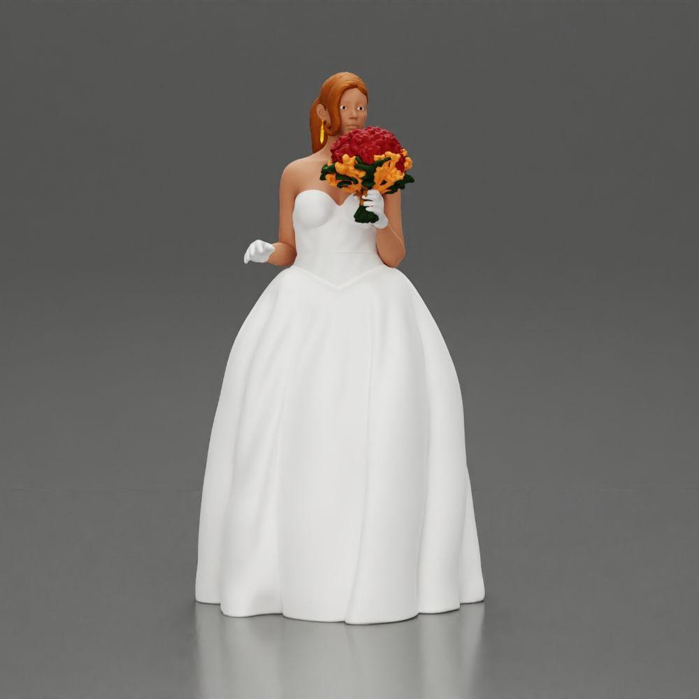 Diorama model building product photo 1: Diorama figure: miniature bride in floor-length white dress with bouquet (Ref No. A132)