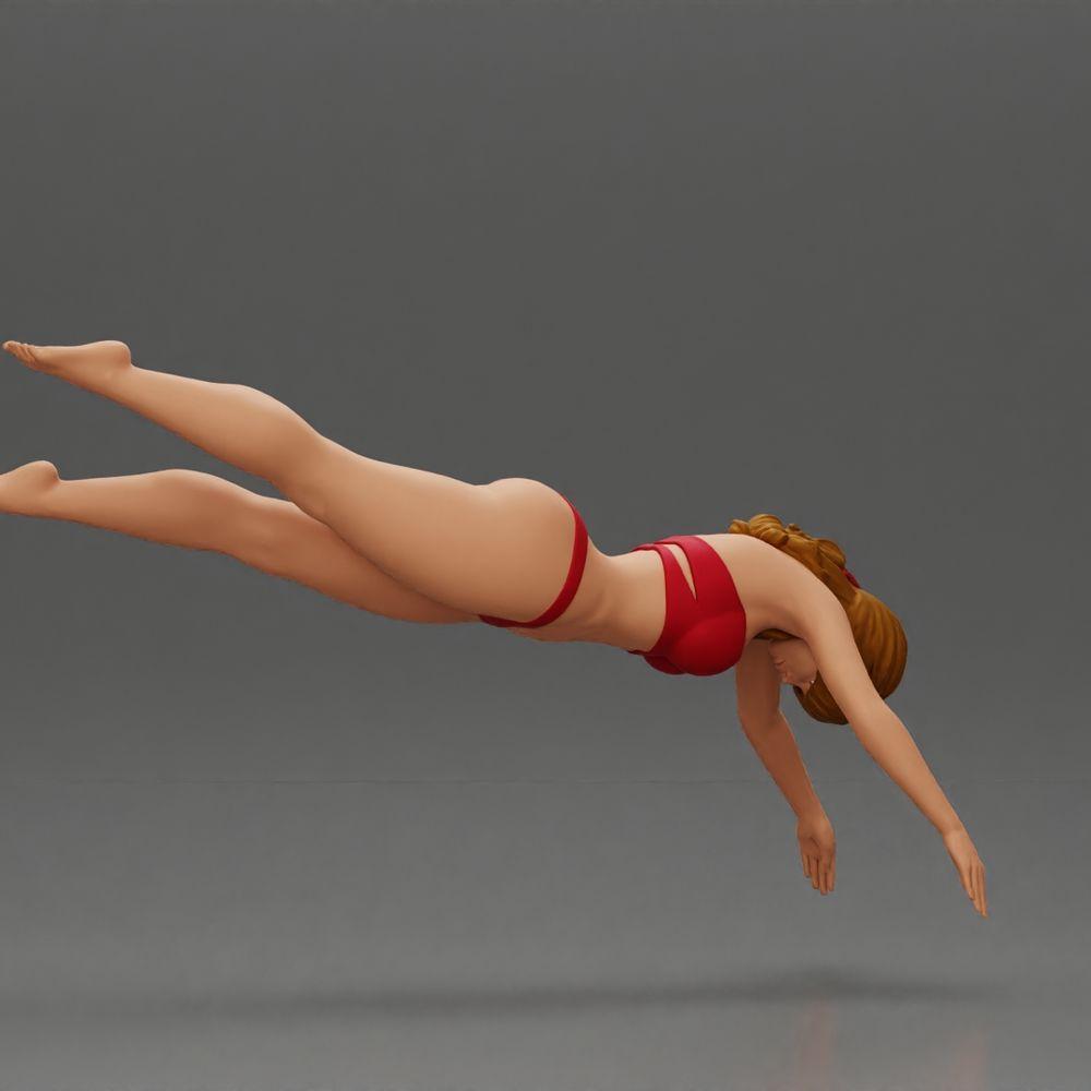 Diorama model building product photo 1: Diorama miniature: Woman in red bikini, elegant diving/jumping pose (Ref No. A137)