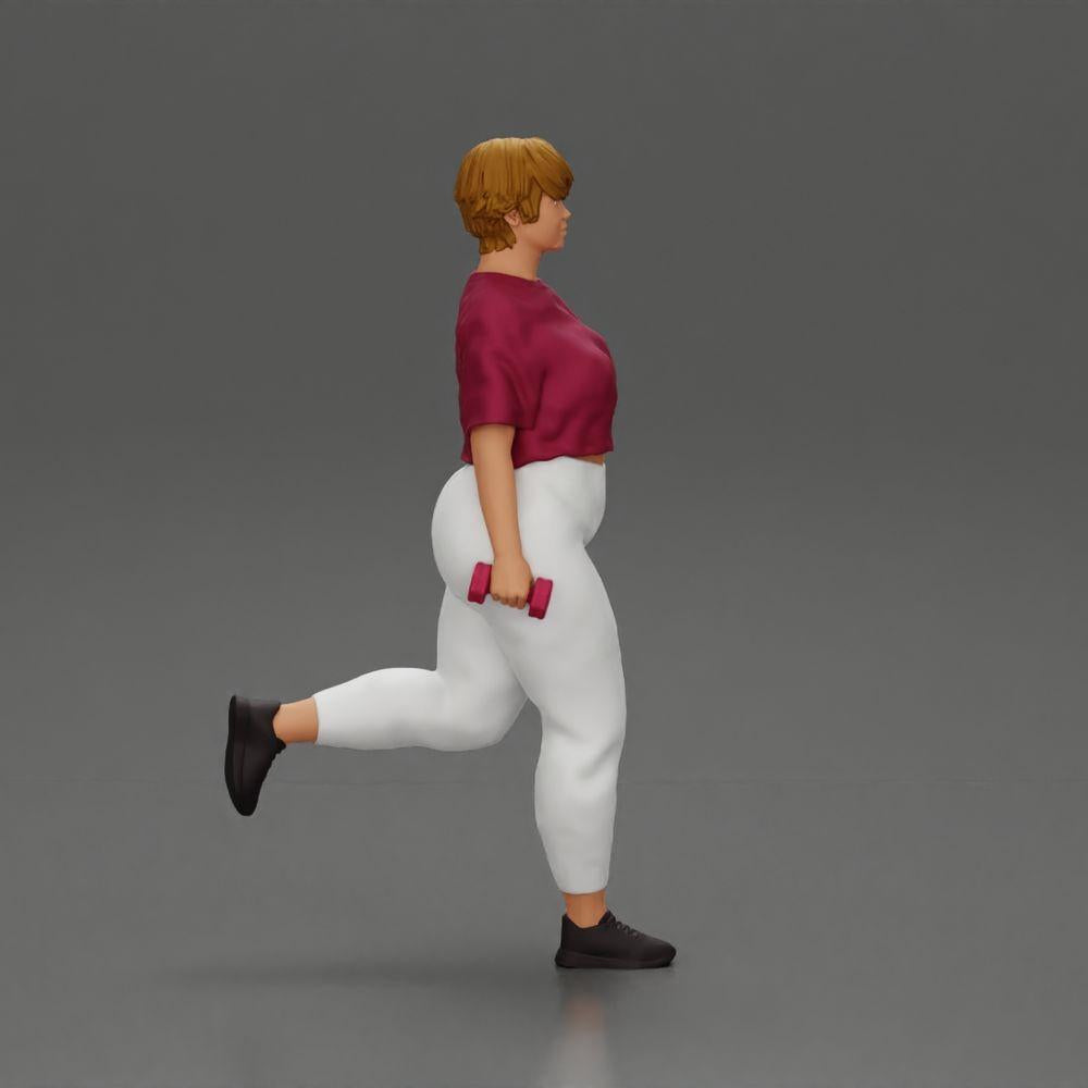 Diorama model building product photo 1: diorama figure: strong woman in fitness outfit, one-legged exercise with dumbbells (Ref No. A105)