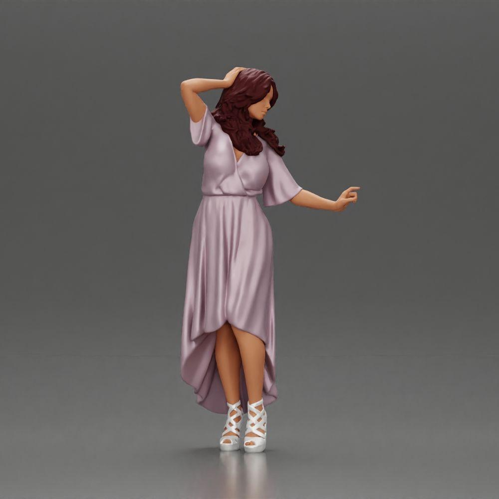Diorama model building product photo 1: miniature figure: woman in a long wedding dress with high heels, posing elegantly (Ref No. A109)