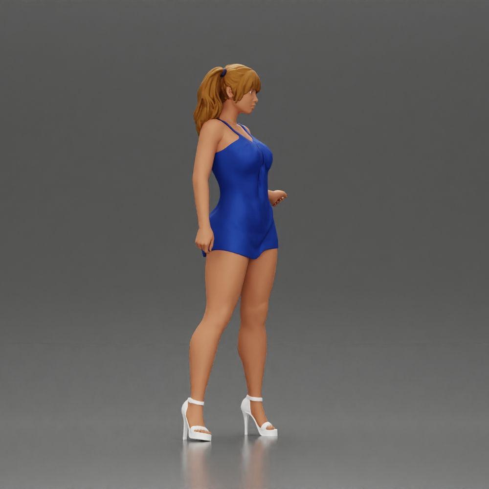 Diorama model building product photo 1: Diorama figure: Female miniature figure standing in a short dress with braids and sandals (Ref No. A123)