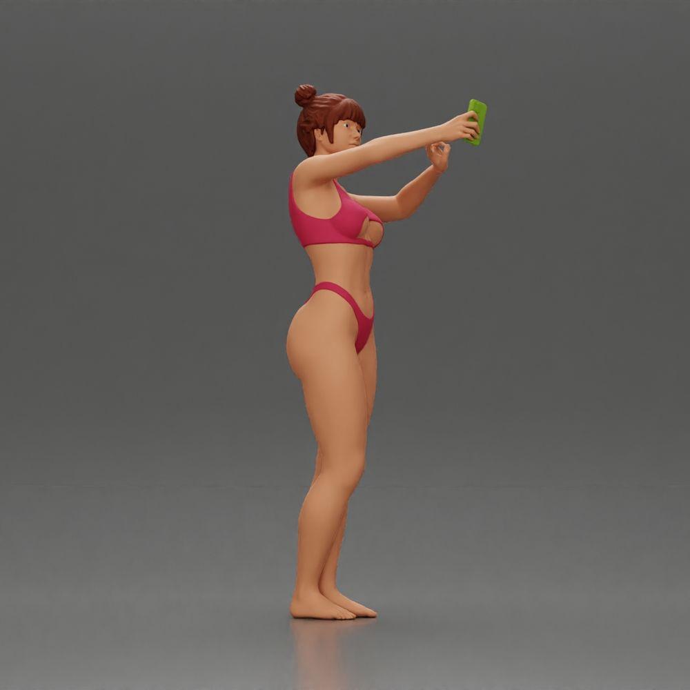 Diorama model building product photo 1: Diorama miniature: Woman in bikini taking selfie on the beach, standing figure (Ref No. A69)