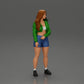 Diorama model building product photo 1: miniature figure: sporty girl standing with short jacket, shorts, and sneakers (Ref No. A74)