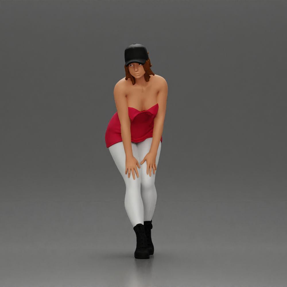 Diorama model building product photo 1: Diorama miniature: bent woman with cap, short top, tight pants & boots (Ref No. A113)