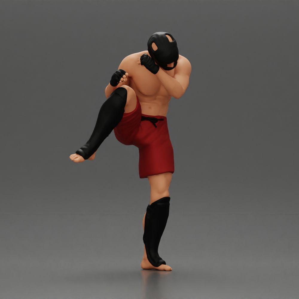 Diorama model building product photo 1: Diorama figure: martial arts miniature, kicking pose with headgear, gloves & shin guards (Ref No. A122)