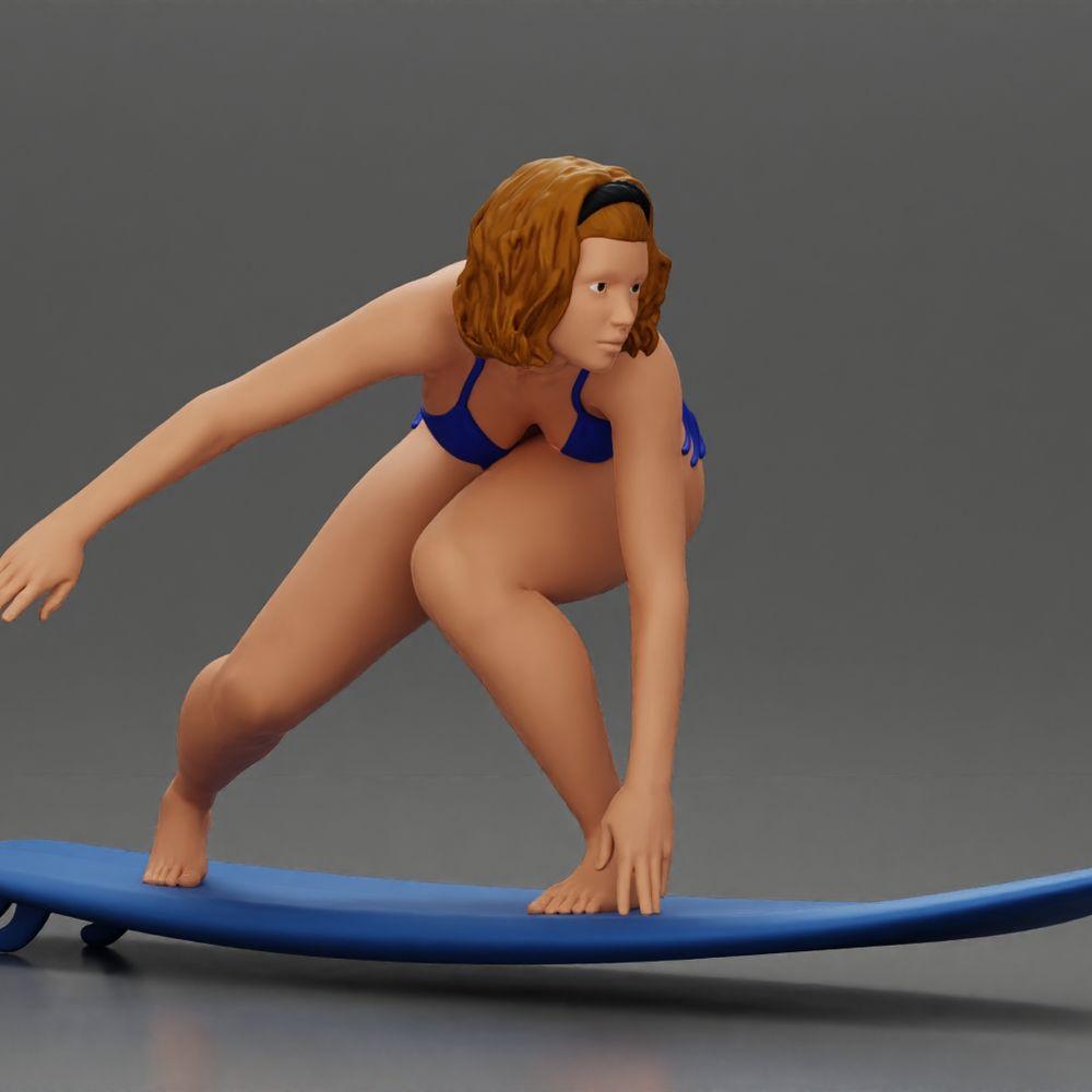 Diorama model building product photo 1: Diorama miniature: Surfer girl kneeling in a bikini on a surfboard, single (Ref No. A119)