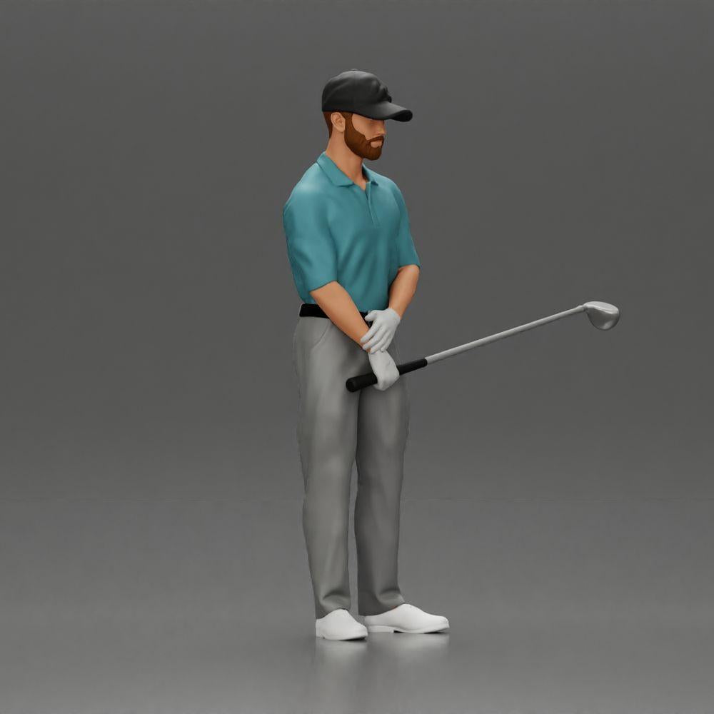 Diorama model building product photo 1: Diorama figure: standing miniature golfer with cap, glove, and golf club - diorama figure (Ref No. A143)