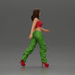 Diorama model building product photo 1: Diorama figure: miniature figure woman in walking pose, green-red, crop top, wide pants, pumps (Ref No. A141)