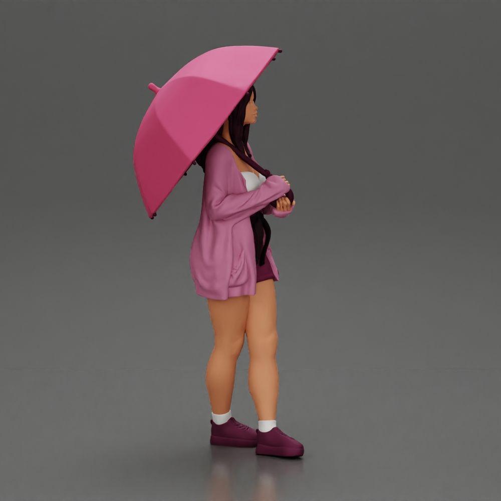 Diorama model building product photo 1: Female diorama figure in open cardigan and shorts with umbrella (Ref No. A92)