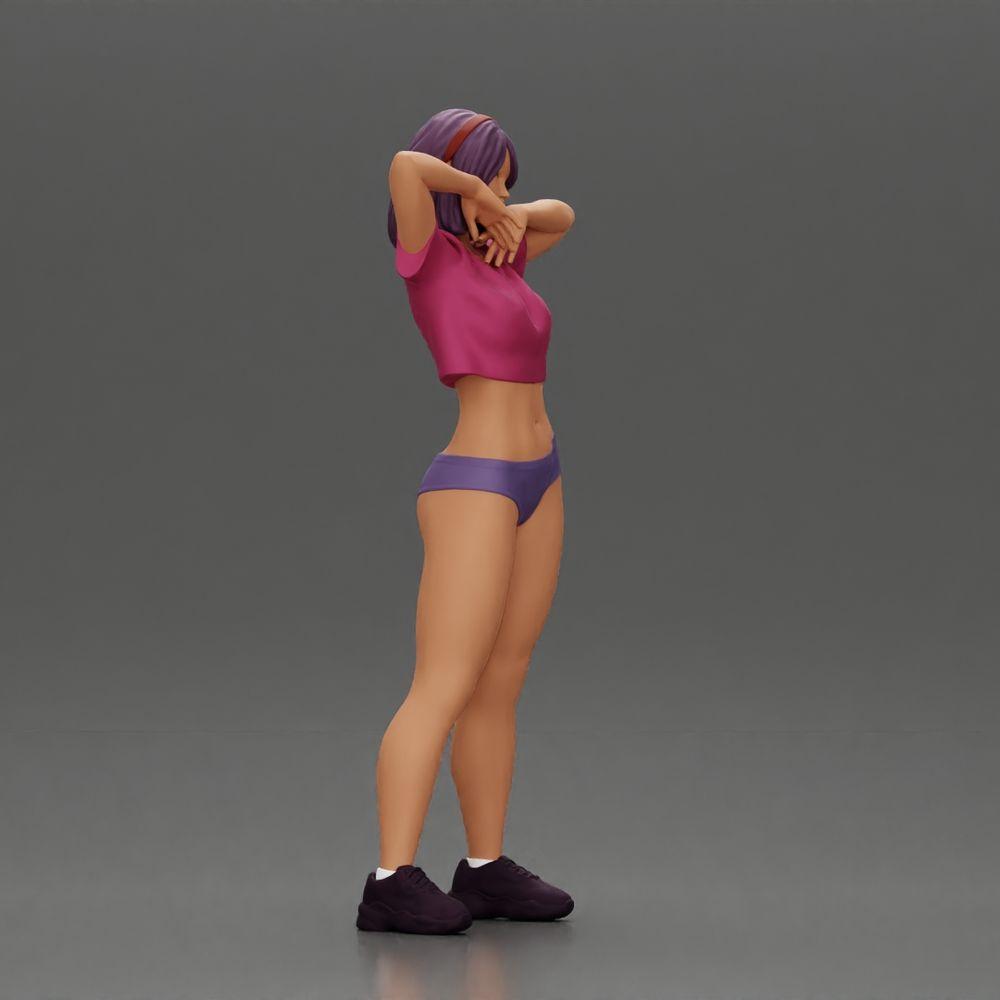 Diorama model building product photo 1: Diorama miniature: Female figure in bikini, short shirt & hairband, posing (Ref No. A97)