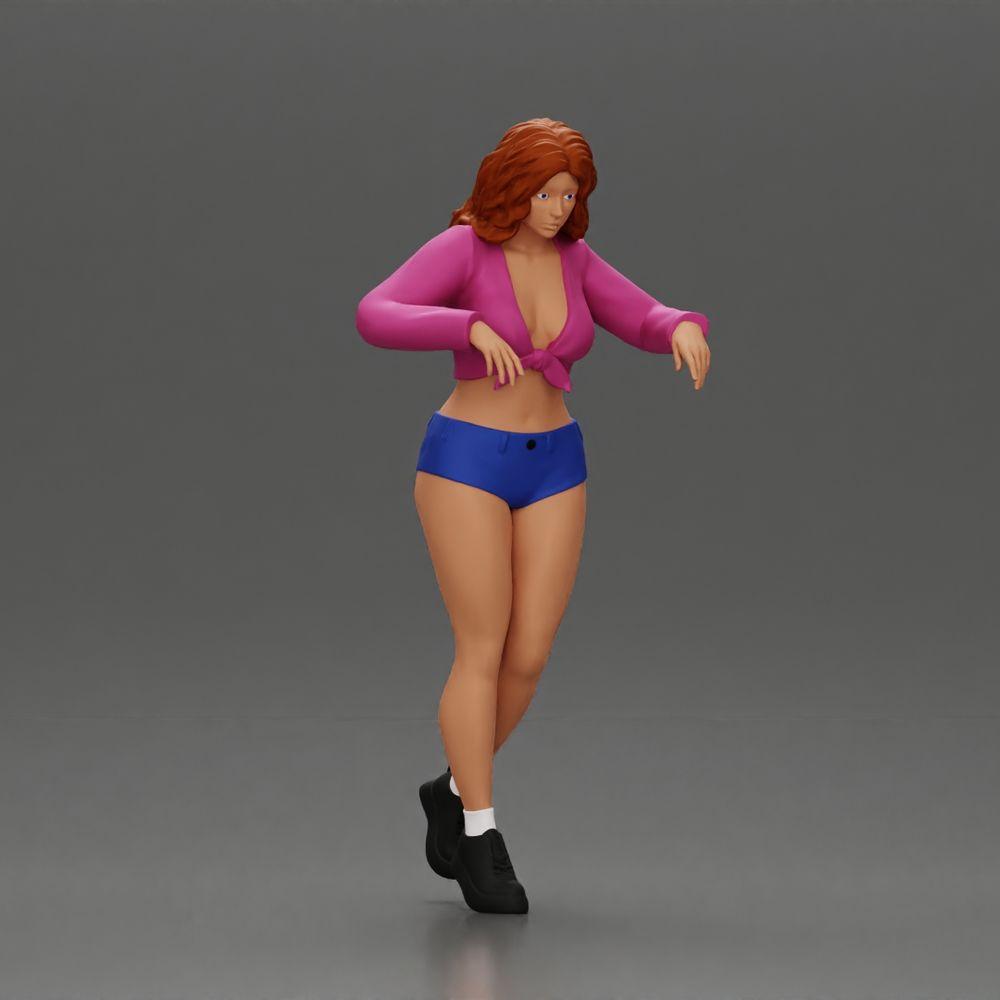 Diorama model building product photo 1: Female diorama figure in mini skirt and shorts, standing at the edge of the stairs (Ref No. A73)