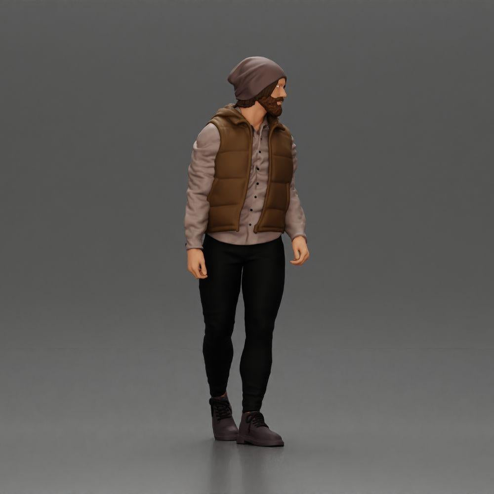Diorama model building product photo 1: Diorama figure: Bearded man in winter clothing, walking - Diorama miniature (Ref No. A129)