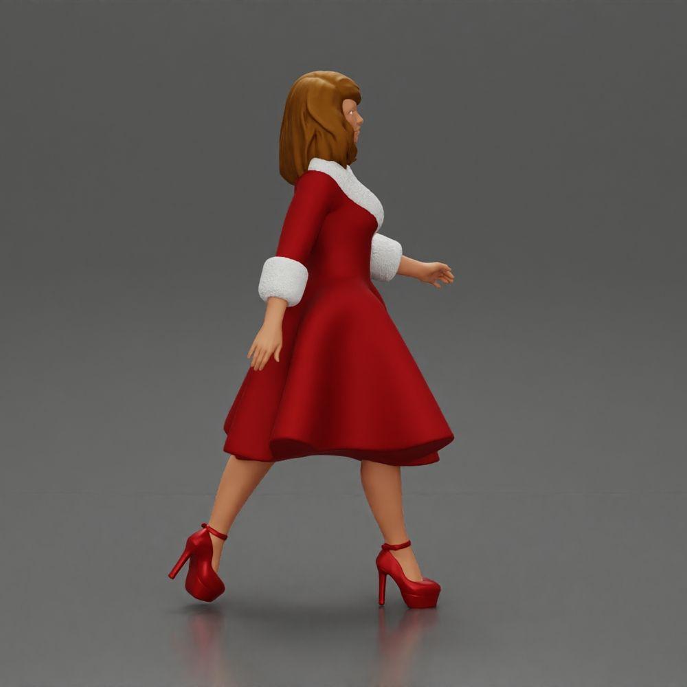 Diorama model building product photo 1: Diorama figure: miniature figure woman in red dress with fur trim in stepping pose - Diorama (Ref No. A117)